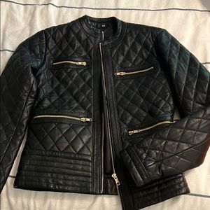 Real leather quilted jacket